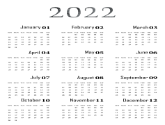 Calendar 2022, Yearly Planner, Weekly Organizer, Time Management, Monthly Schedule PNG