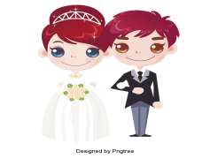 Cute Wedding Couple Cartoon, Adorable Bride And Groom, Charming Nuptial Duo, Delightful Wedding Scene, Sweetheart Cartoon Characters PNG