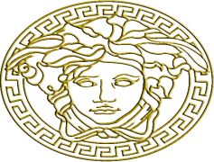 Gold Versace Logo, Iconic Branding, Designer Emblem, Glamorous Identity, High-End Aesthetic PNG