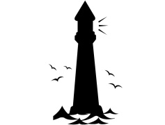 Lighthouse Silhouette, Nautical Landmark, Ocean Horizon, Scenic Vista, Coastal Scene PNG