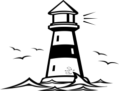 Lighthouse Silhouette, Ocean Horizon, Nautical Scene, Coastal Landmark, Seaside View PNG