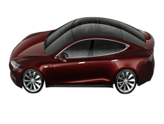 Red Tesla Car, Futuristic Style, Luxury Sedan, Eco-Friendly, Sleek Design PNG