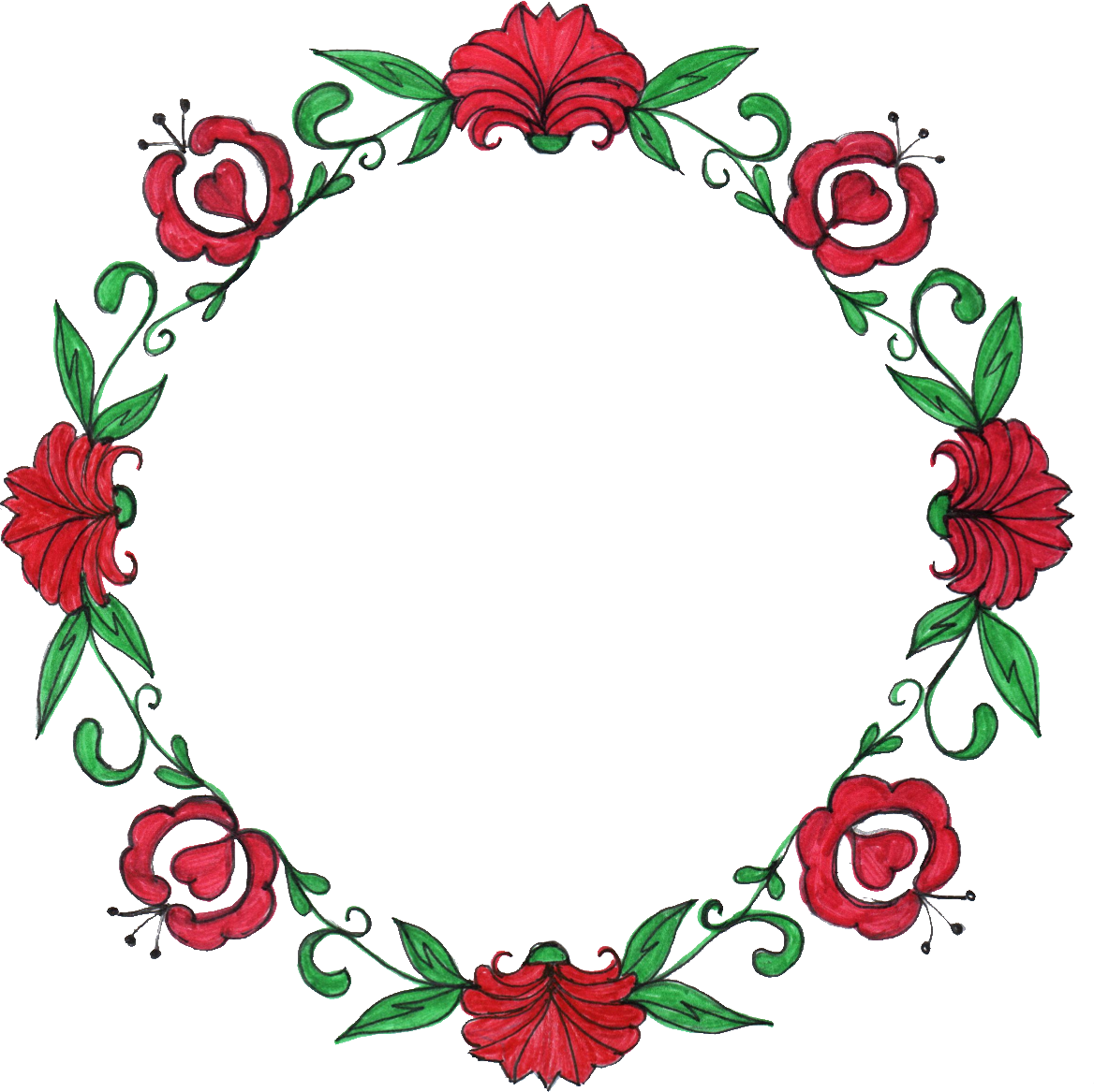 Drawing Floral Circle Border Frame, Circular Design, Elegant Border, Art Decor, Vintage Style PNG